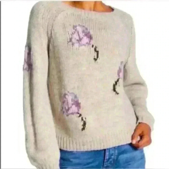 Philosophy Republic Floral Wool Blend Cable Knit Gray Pullover Sweater Size XS - Picture 1 of 10